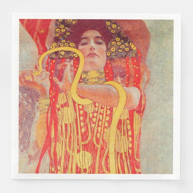 Gustav Klimt Red Woman Gold Snake Painting Napkin (Front)