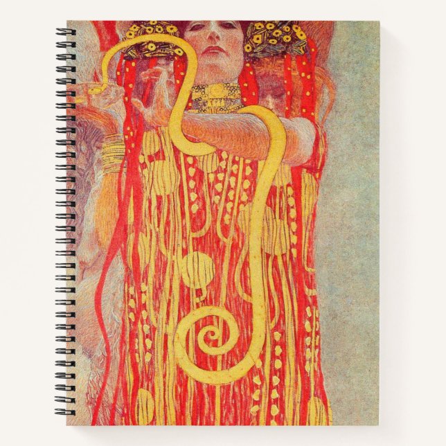 Gustav Klimt Red Woman Gold Snake Painting Notebook (Front)