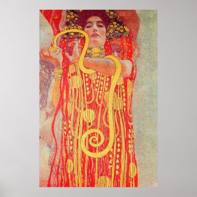 Gustav Klimt Red Woman Gold Snake Painting Poster (Front)