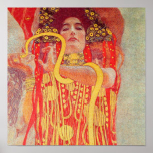 Gustav Klimt Red Woman Gold Snake Painting Poster