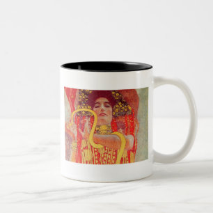 Gustav Klimt Red Woman Gold Snake Painting Two-Tone Coffee Mug