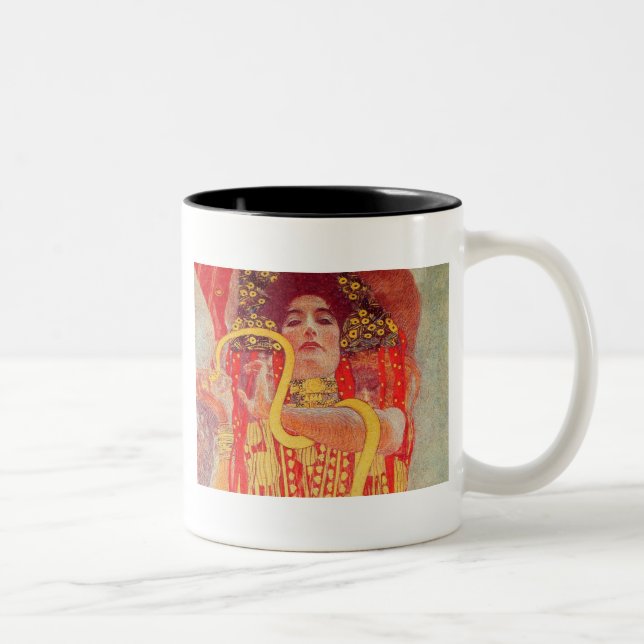 Gustav Klimt Red Woman Gold Snake Painting Two-Tone Coffee Mug (Right)