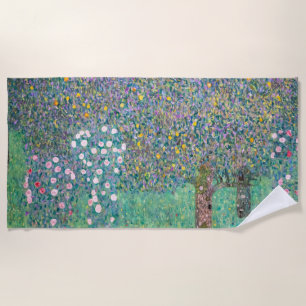 Gustav Klimt - Rosebushes under the Trees Beach Towel