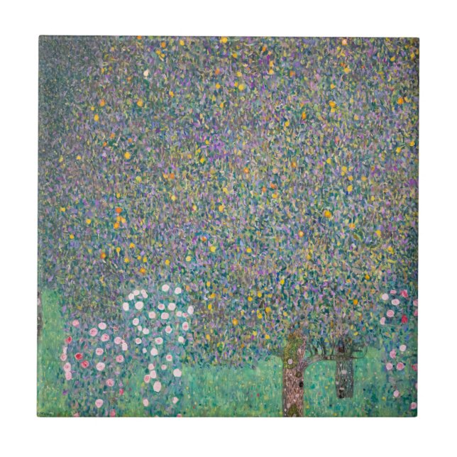 Gustav Klimt - Rosebushes under the Trees Ceramic Tile (Front)