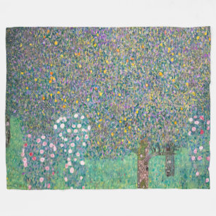 Gustav Klimt - Rosebushes under the Trees Fleece Blanket
