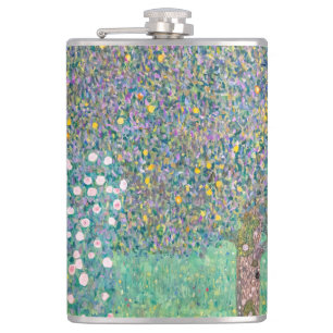 Gustav Klimt - Rosebushes under the Trees Hip Flask