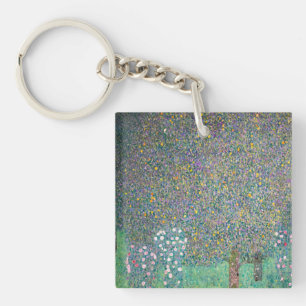 Gustav Klimt - Rosebushes under the Trees Key Ring