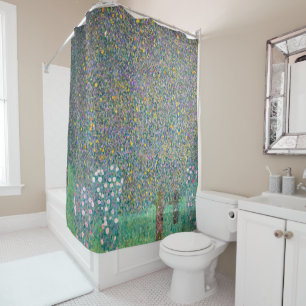 Gustav Klimt - Rosebushes under the Trees Shower Curtain