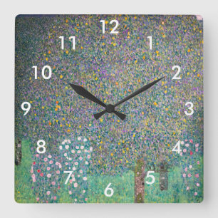 Gustav Klimt - Rosebushes under the Trees Square Wall Clock