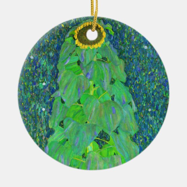 Gustav Klimt Sunflower Ceramic Ornament (Front)