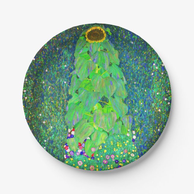 Gustav Klimt Sunflower Paper Plate (Front)