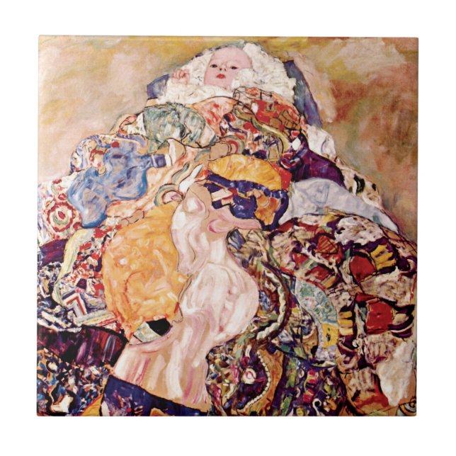 Gustav Klimt - The Baby Cradle - Newborn Ceramic Tile (Front)