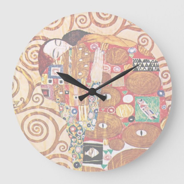 Gustav Klimt - The Embrace - Fine Art Painting Large Clock (Front)