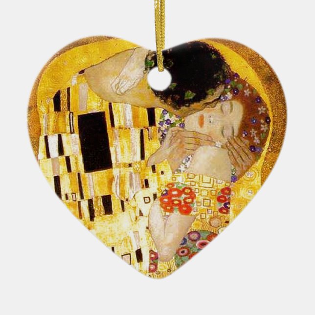 Gustav Klimt The Kiss Classic Painting Ceramic Tree Decoration (Front)