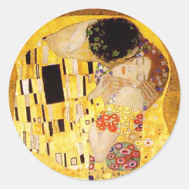 Gustav Klimt The Kiss Classic Painting Classic Round Sticker (Front)