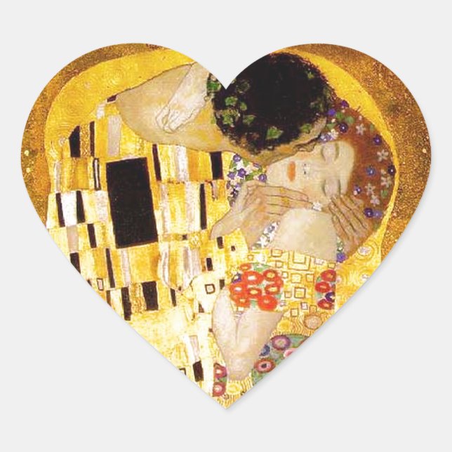 Gustav Klimt The Kiss Classic Painting Heart Sticker (Front)