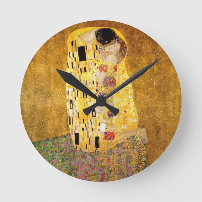 Gustav Klimt The Kiss Classic Painting Round Clock (Front)