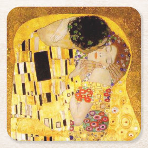 Gustav Klimt The Kiss Classic Painting Square Paper Coaster