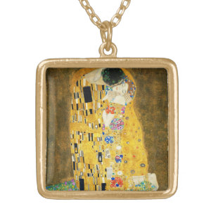 Gustav Klimt The Kiss Vintage Art Nouveau Painting Gold Plated Necklace