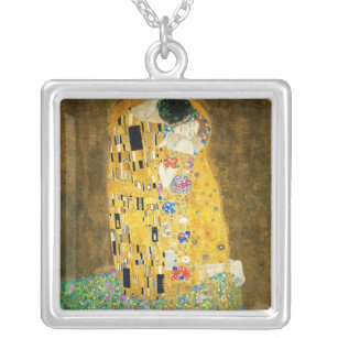 Gustav Klimt The Kiss Vintage Art Nouveau Painting Silver Plated Necklace