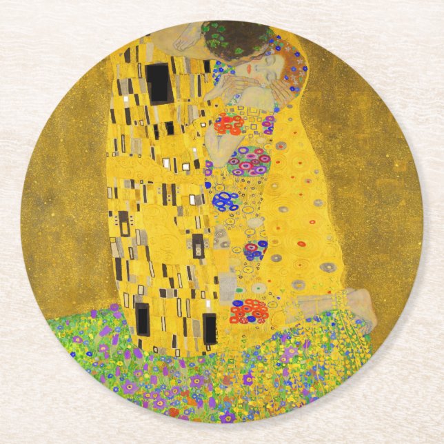 Gustav Klimt The Kiss Zazzle Round Paper Coaster (Front)