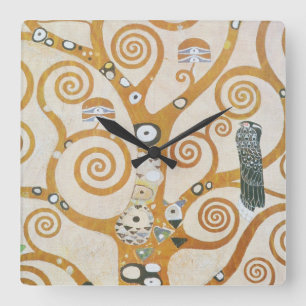 Gustav Klimt The Tree Of Life Art Nouveau Square Wall Clock