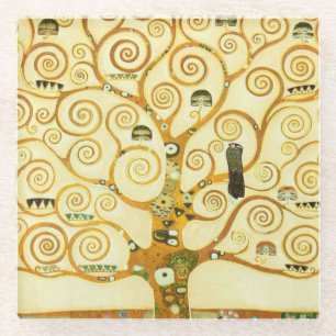 Gustav Klimt The Tree Of Life Vintage Art Nouveau Glass Coaster