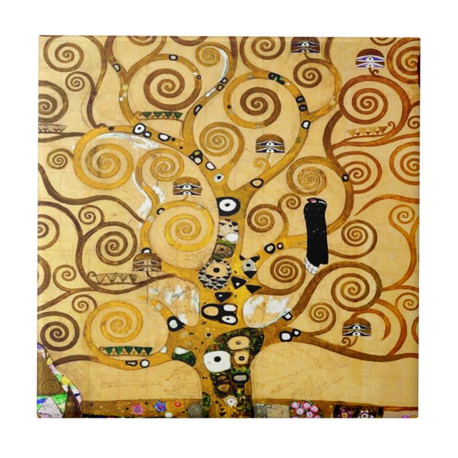 Gustav Klimt Tree of Life: Art Nouveau Symbolist Ceramic Tile (Front)