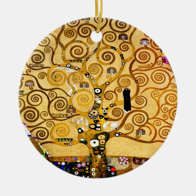 Gustav Klimt Tree of Life: Art Nouveau Symbolist Ceramic Tree Decoration (Front)