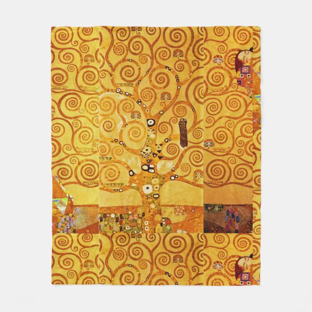Gustav Klimt Tree of Life: Art Nouveau Symbolist Fleece Blanket (Front)