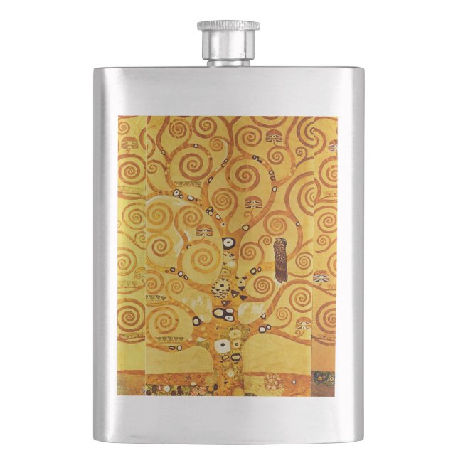 Gustav Klimt Tree of Life: Art Nouveau Symbolist Hip Flask (Front)