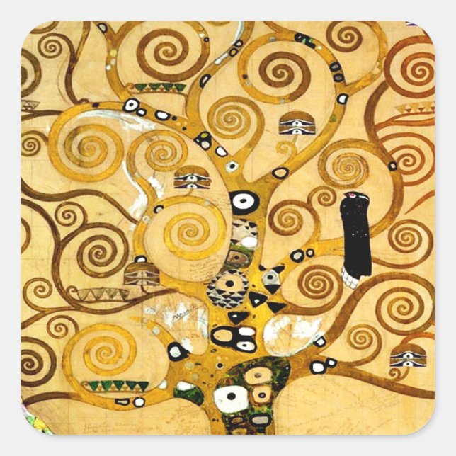 Gustav Klimt Tree of Life: Art Nouveau Symbolist Square Sticker (Front)