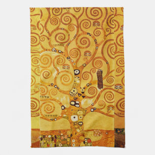 Gustav Klimt Tree of Life: Art Nouveau Symbolist Tea Towel