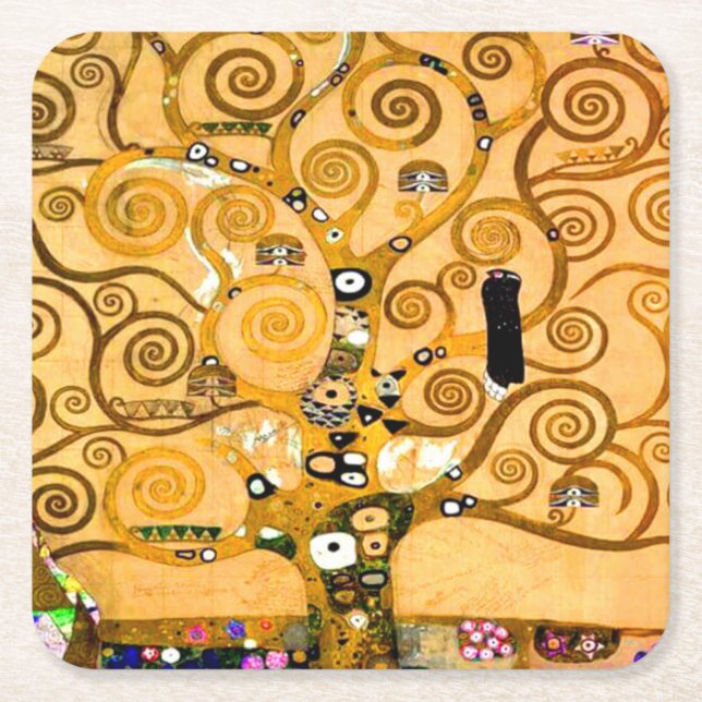 Gustav Klimt Tree of Life Square Paper Coaster (Front)