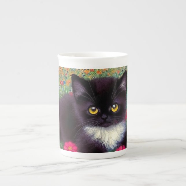 Gustav Klimt Tuxedo Cat Bone China Mug (Front)