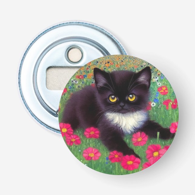 Gustav Klimt Tuxedo Cat Bottle Opener (Front)