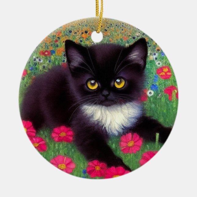 Gustav Klimt Tuxedo Cat Ceramic Ornament (Front)