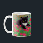 Gustav Klimt Tuxedo Cat Coffee Mug<br><div class="desc">Coffee Mug featuring a Gustav Klimt tuxedo cat! This adorable black and white kitty sits in a field of red,  blue,  white,  and orange flowers. An awesome gift for cat lovers and Austrian art enthusiasts!</div>