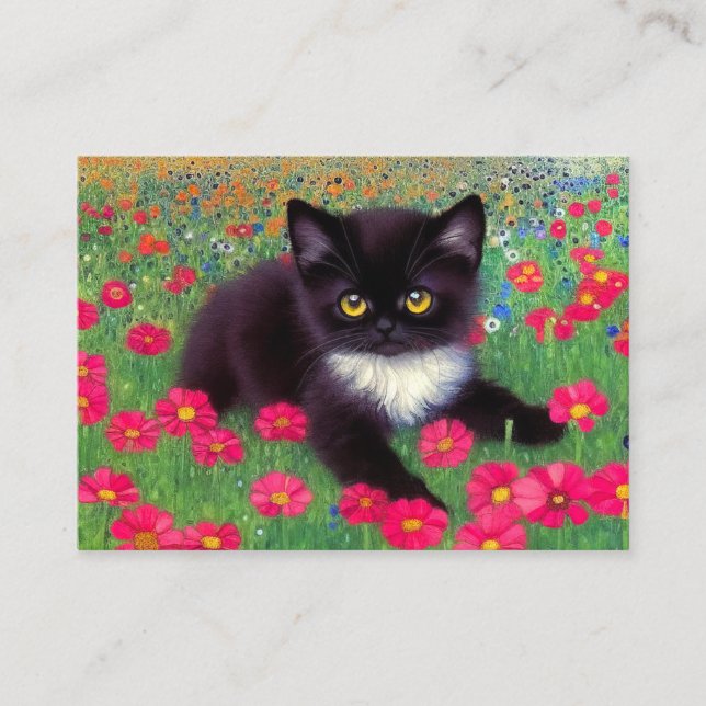 Gustav Klimt Tuxedo Cat Enclosure Card (Front)