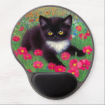 Gustav Klimt Tuxedo Cat Gel Mouse Pad<br><div class="desc">Gel Mouse Pad featuring a Gustav Klimt tuxedo cat! This adorable black and white kitty sits in a field of red,  blue,  white,  and orange flowers. An awesome gift for cat lovers and Austrian art enthusiasts!</div>