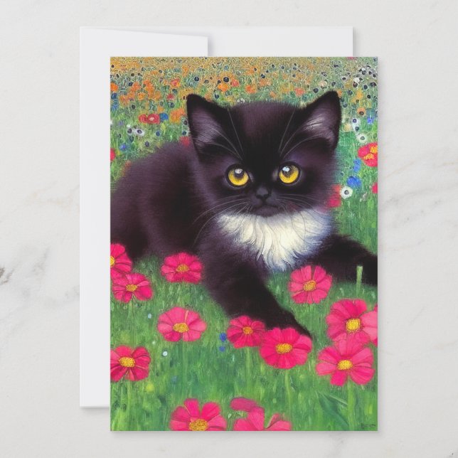 Gustav Klimt Tuxedo Cat Invitation (Front)