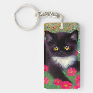 Gustav Klimt Tuxedo Cat Key Ring