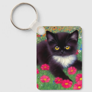 Gustav Klimt Tuxedo Cat Key Ring