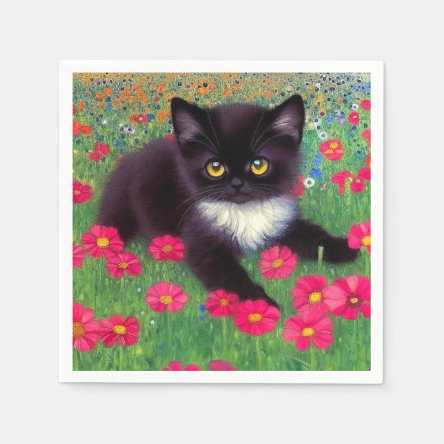 Gustav Klimt Tuxedo Cat Napkin (Front)
