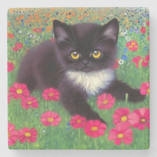 Gustav Klimt Tuxedo Cat Stone Coaster
