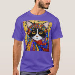 Gustav Klimt Tuxedo Cat with Colourful Scarf TShir T-Shirt<br><div class="desc">Gustav Klimt Tuxedo Cat with Colourful Scarf TShirt .Awesome Great Funny Souvenir Present Matching Family Clothing Couple Outfit Apparel for mum,  dad,  brother,  sister,  wife,  husband,  son,  daughter,  pops,  mama,  papa,  grandpa,  grandma aunt uncle his hers him ladies.</div>