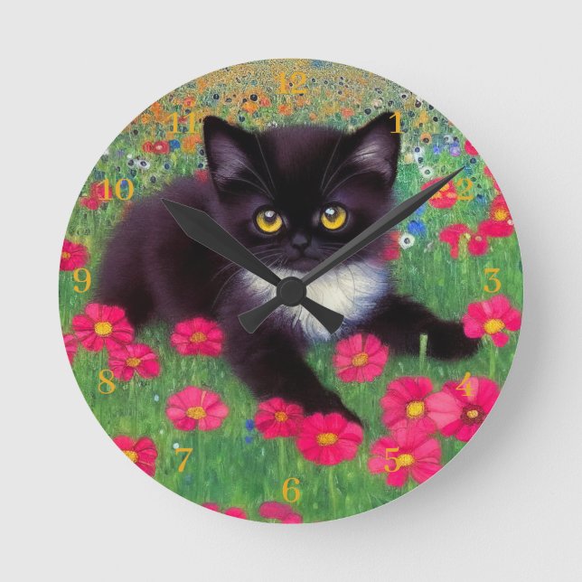 Gustav Klimt Tuxedo Cat with Gold Clock Numbers (Front)