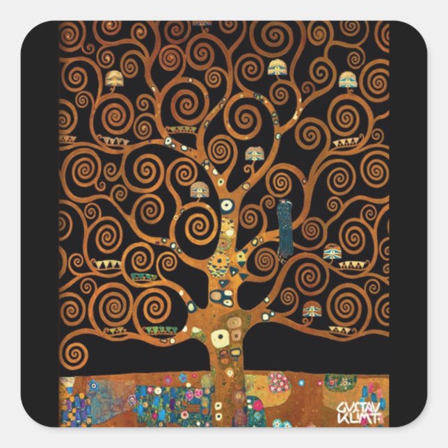 Gustav Klimt, Under the Tree of Life Square Sticker (Front)