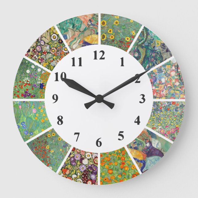 Gustav Klimt Wall Clock Blue Green Floral Patterns (Front)