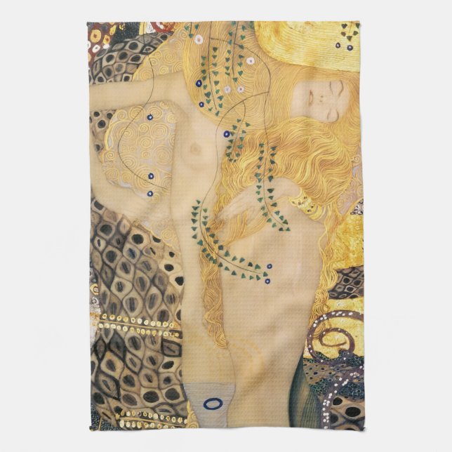 Gustav Klimt - Water Serpents I Tea Towel (Vertical)